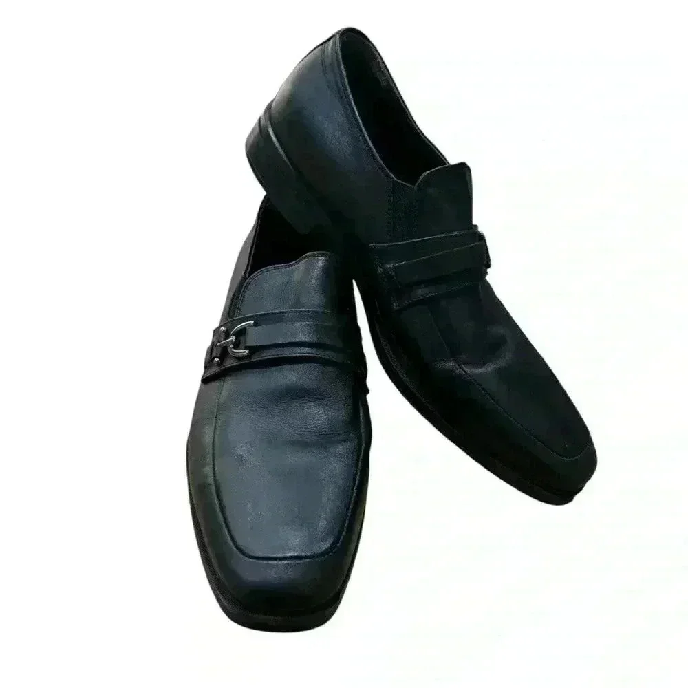 Bruno Magli Pitto Mens Black Leather Loafers & Slip Ons Casual Shoes 9.5 EUC